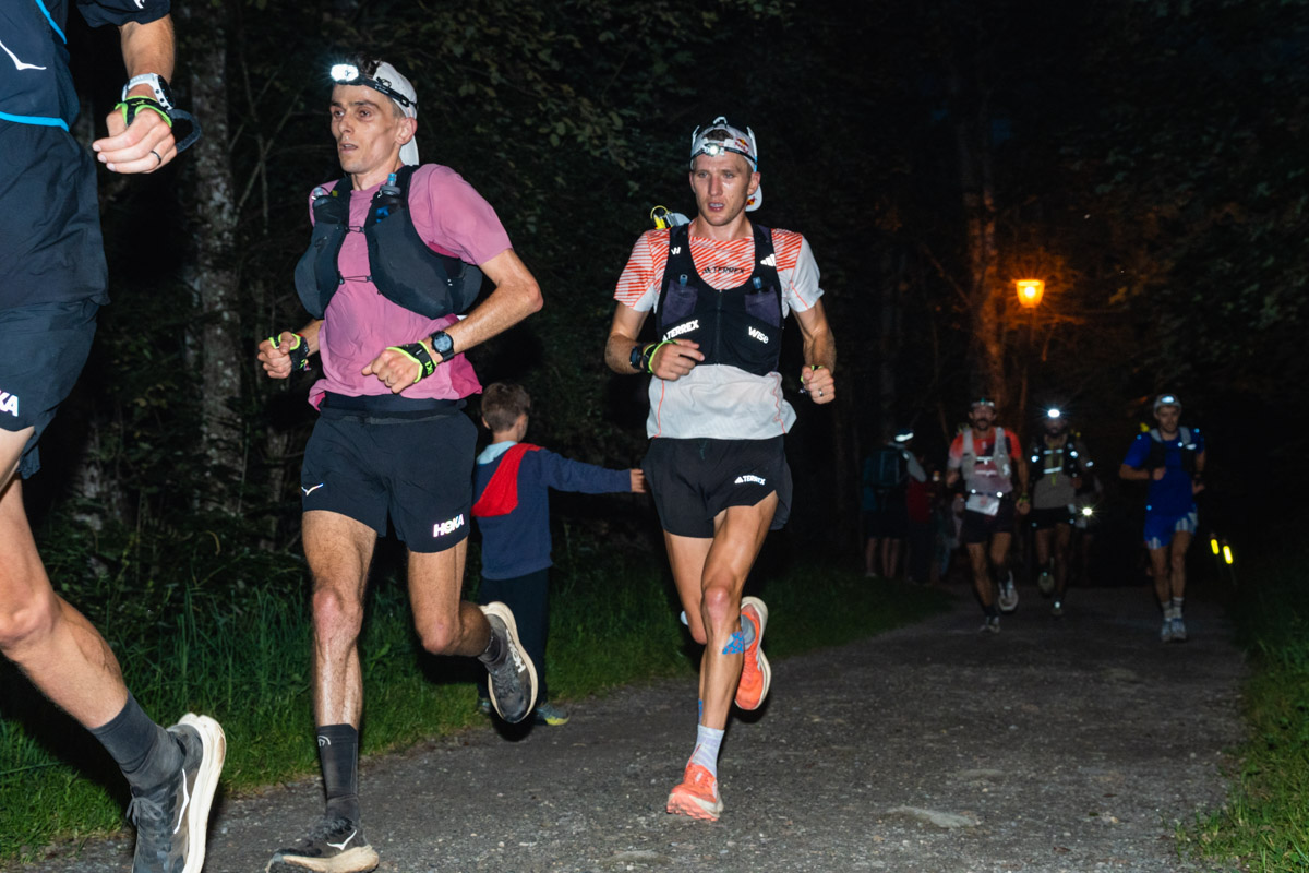 Best Running Hats - Running with headlamps at 2024 UTMB Vincent Bouillard and Tom Evans